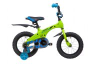 Детский велосипед  NOVATRACK 14", Mагний-Алюминиевая рама, BLAST, зелёный неон, тормоз ножной.,пластик.крылья