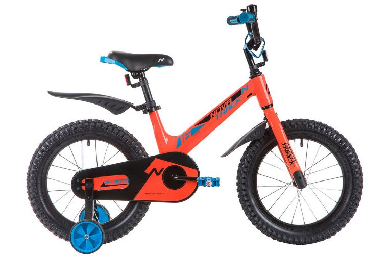 Велосипед NOVATRACK 16", Mагний-Алюминиевая рама, BLAST, оранжевый, тормоз ножной.,пластик.крылья