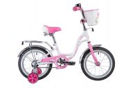 Детский велосипед  NOVATRACK 14" BUTTERFLY белый-розовый, тормоз нож, крылья и багаж хром, корз, полн защ.цеп