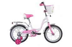 Велосипед NOVATRACK 14" BUTTERFLY белый-розовый, тормоз нож, крылья и багаж хром, корз, полн защ.цеп