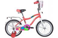Детский велосипед  NOVATRACK 16", CANDY, коралловый, полная защита цепи, тормоз нож., сумочка на руль, крылья