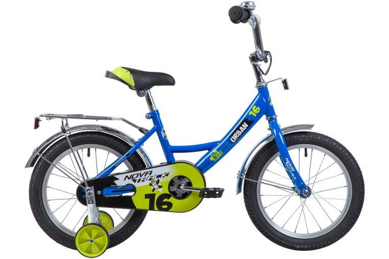 Велосипед NOVATRACK 16", URBAN, синий, полная защита цепи, тормоз нож., крылья и багажник хром.,