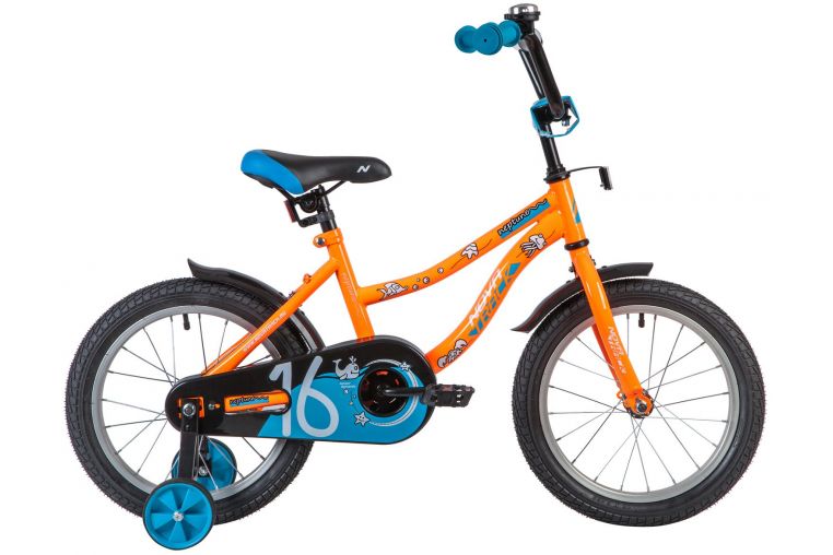 Велосипед NOVATRACK 16" NEPTUNE оранжевый, тормоз нож, крылья корот, полная защ.цепи