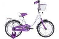 Детский велосипед  NOVATRACK 16" BUTTERFLY белый-фиолетовый, тормоз нож, крылья и багаж хром, корз, полн защ.