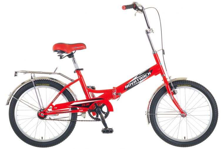 Велосипед NOVATRACK 20" складной, FS30, красный, тормоз 1 руч и нож,AL обода,усилен, б #085482