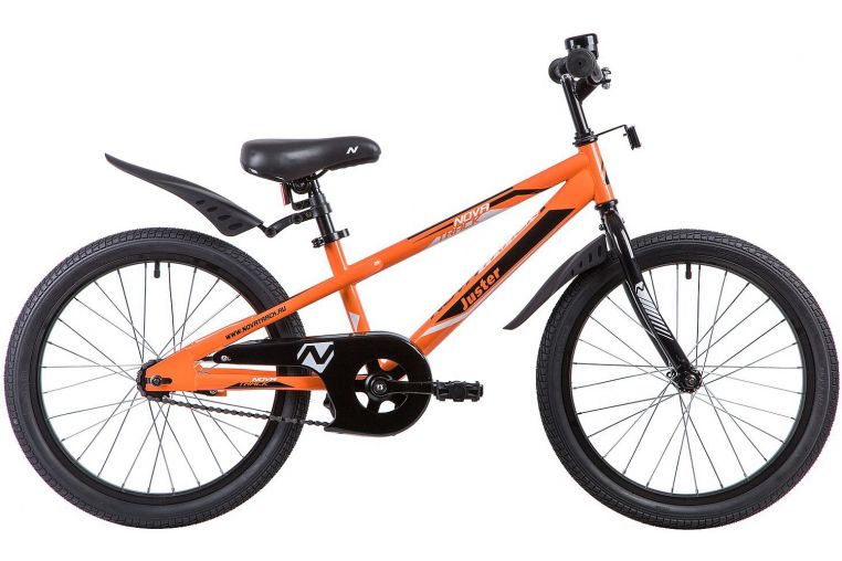 Велосипед NOVATRACK 20", JUSTER,  оранжевый, тормоз ножной, защита  А-тип, пластиковые крылья