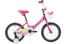 Велосипед NOVATRACK 16" TWIST розовый, тормоз нож, крылья корот, полная защ.цепи, корзина