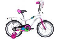 Детский велосипед  NOVATRACK 16", CANDY, белый, полная защита цепи, тормоз нож., сумочка на руль, крылья и ба
