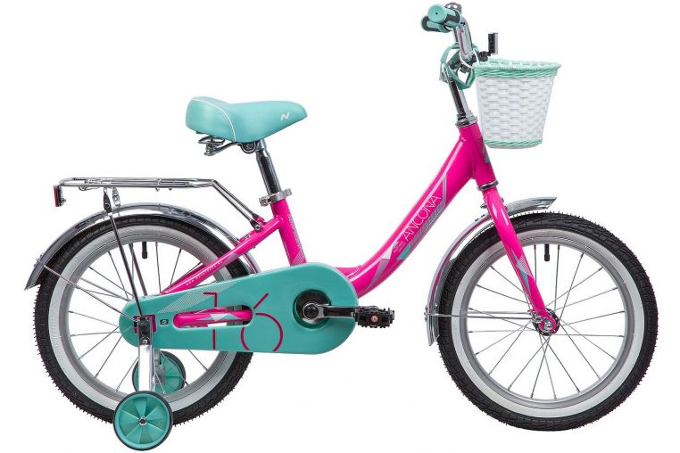 Велосипед NOVATRACK 16", ANCONA, розовый, тормоз нож.передняя корзина,,крылья и багаж. хромир.