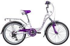 Велосипед NOVATRACK 20", BUTTERFLY, белый-фиолет., алюминиевая рам 6-скор, TY21/RS35/SG-6SI, V-brake