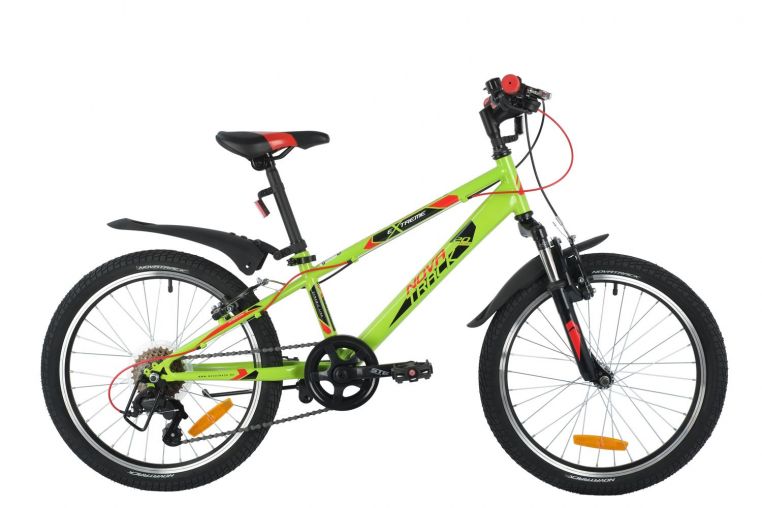 Велосипед NOVATRACK 20" EXTREME зеленый,  сталь, 6 скор., Shimano TY21/Microshift TS38, V- brake тор