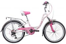 Велосипед NOVATRACK 20", BUTTERFLY, белый-розовый, алюминиевая рам,6-скор, TY21/RS35/SG-6SI, V-brake