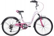 Подростковый велосипед  NOVATRACK 24", BUTTERFLY, сталь.рама 11", белый-розовый, 6-скор, TY21/RS35/SG-6SI, V-brake