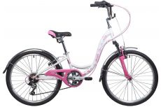 Велосипед NOVATRACK 24", BUTTERFLY, сталь.рама 11", белый-розовый, 6-скор, TY21/RS35/SG-6SI, V-brake