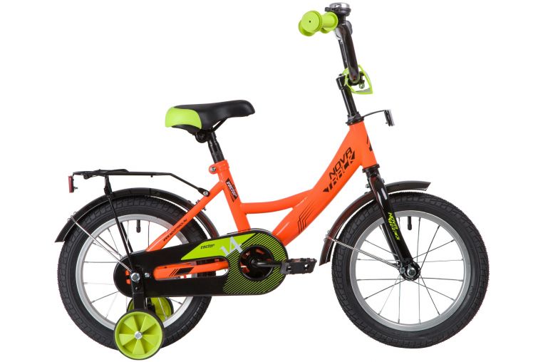 Велосипед NOVATRACK 14" VECTOR оранжевый, тормоз нож, крылья, багажник, полная защ.цепи