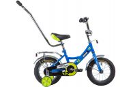 Детский велосипед  NOVATRACK 12", URBAN, синий, полная защита цепи, тормоз нож., крылья и баг хром, упр.ручка