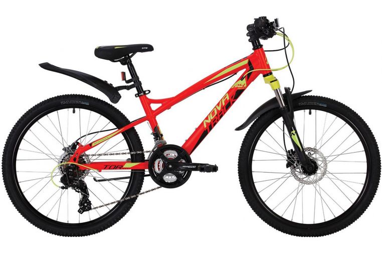 Велосипед NOVATRACK 24" TORNADO алюм.рама 13", красный, 21-скор, TY300/TS38/TZ500, гидравл.торм.Shim