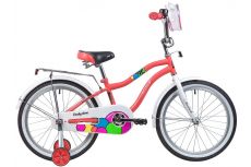 Велосипед NOVATRACK 20", CANDY, коралловый, полная защита цепи, тормоз нож., сумочка на руль, крылья