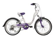Велосипед  NOVATRACK 20" BUTTERFLY сталь, белый-фиолет., 6-скор, TY21/RS35/SG-6SI, V-brake, багажник