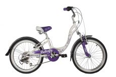 Велосипед NOVATRACK 20" BUTTERFLY сталь, белый-фиолет., 6-скор, TY21/RS35/SG-6SI, V-brake, багажник