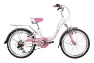 Подростковый велосипед  NOVATRACK 20" BUTTERFLY сталь, белый-розовый, 6-скор, TY21/RS35/SG-6SI, V-brake, багажник