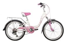 Велосипед NOVATRACK 20" BUTTERFLY сталь, белый-розовый, 6-скор, TY21/RS35/SG-6SI, V-brake, багажник