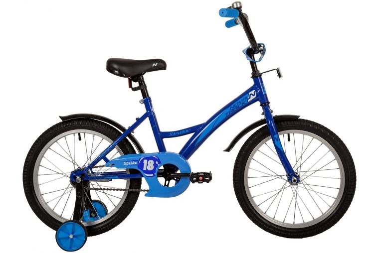 Велосипед NOVATRACK 18" STRIKE синий, тормоз нож, крылья корот, защита А-тип