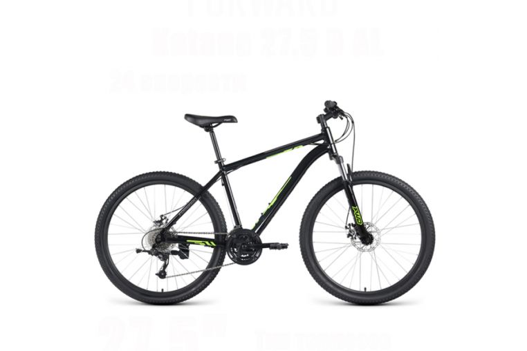 Велосипед 27,5' Forward Katana 27,5 D AL Черный/Ярко-зеленый 2023 г