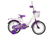 Велосипед  NOVATRACK 14" BUTTERFLY белый-фиолетовый, тормоз нож, крылья и багаж хром, корз, полн защ.