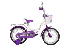 Велосипед NOVATRACK 14" BUTTERFLY белый-фиолетовый, тормоз нож, крылья и багаж хром, корз, полн защ.