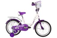 Велосипед  NOVATRACK 16" BUTTERFLY белый-фиолетовый, тормоз нож, крылья и багаж хром, корз, полн защ.